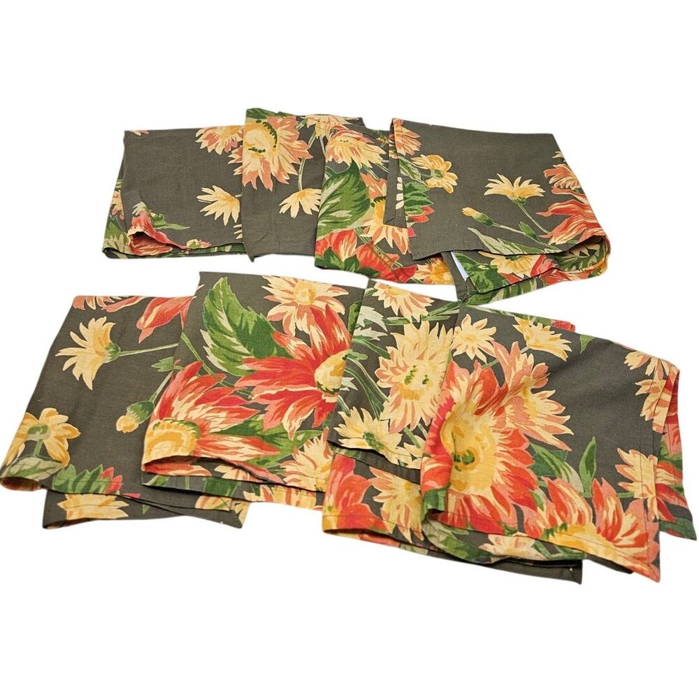 Lot of 8 April Cornell Green Floral Cotton Cloth Napkins Cottage Garden Dining